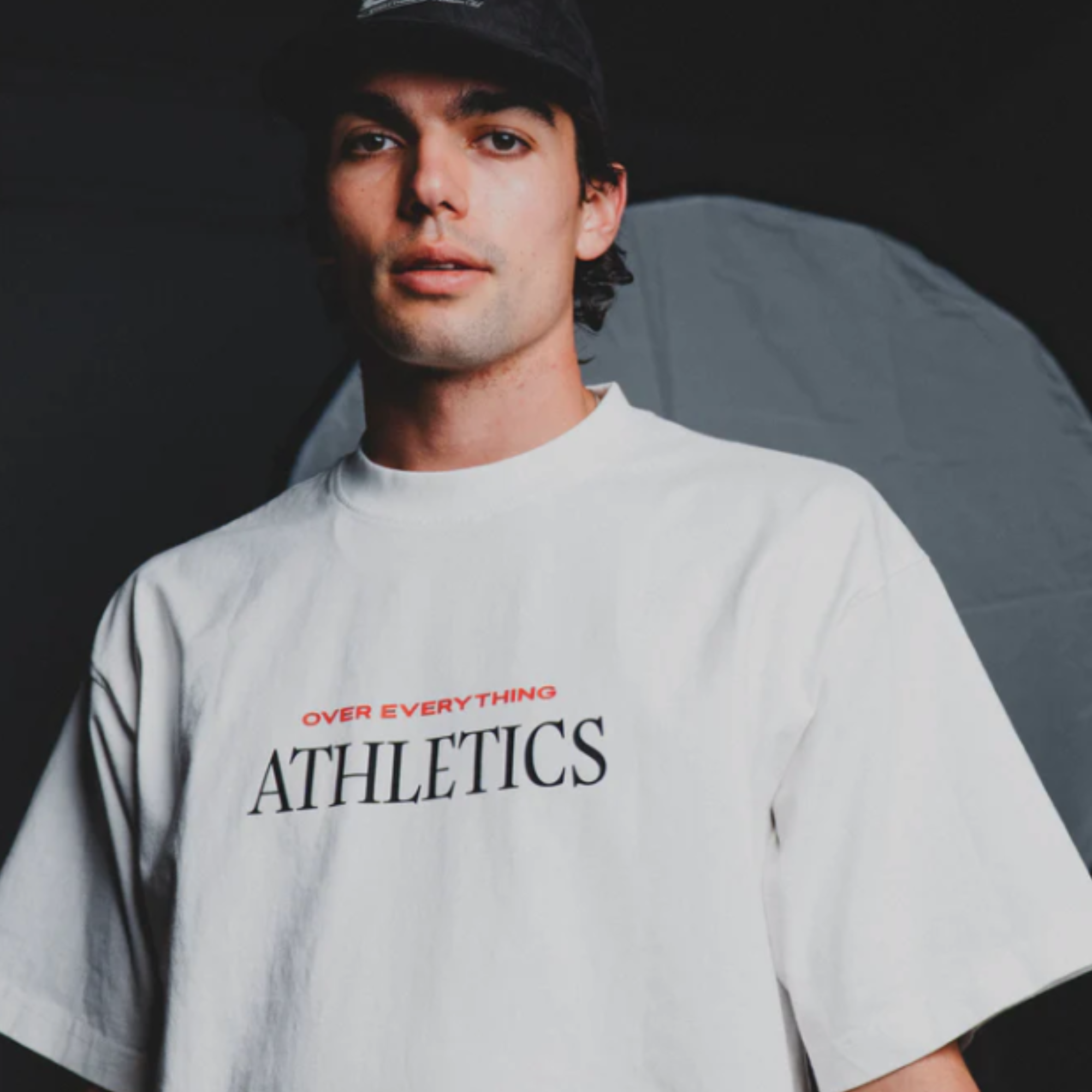 White OE Athletics club you vs you t-shirt with black and red text on a white background