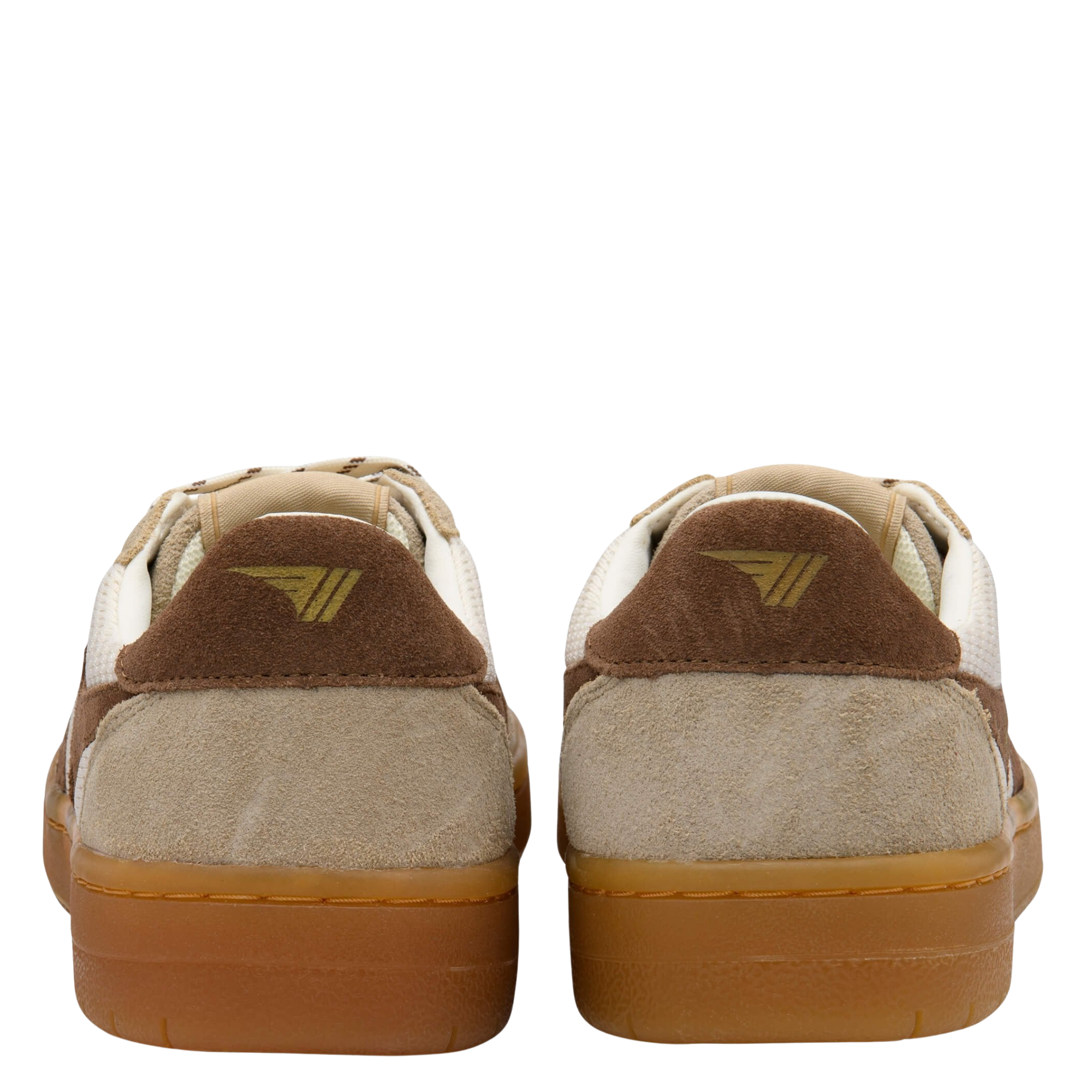 off white, tan and brown gola women's hawk '83 sneaker with gum sole on a white background