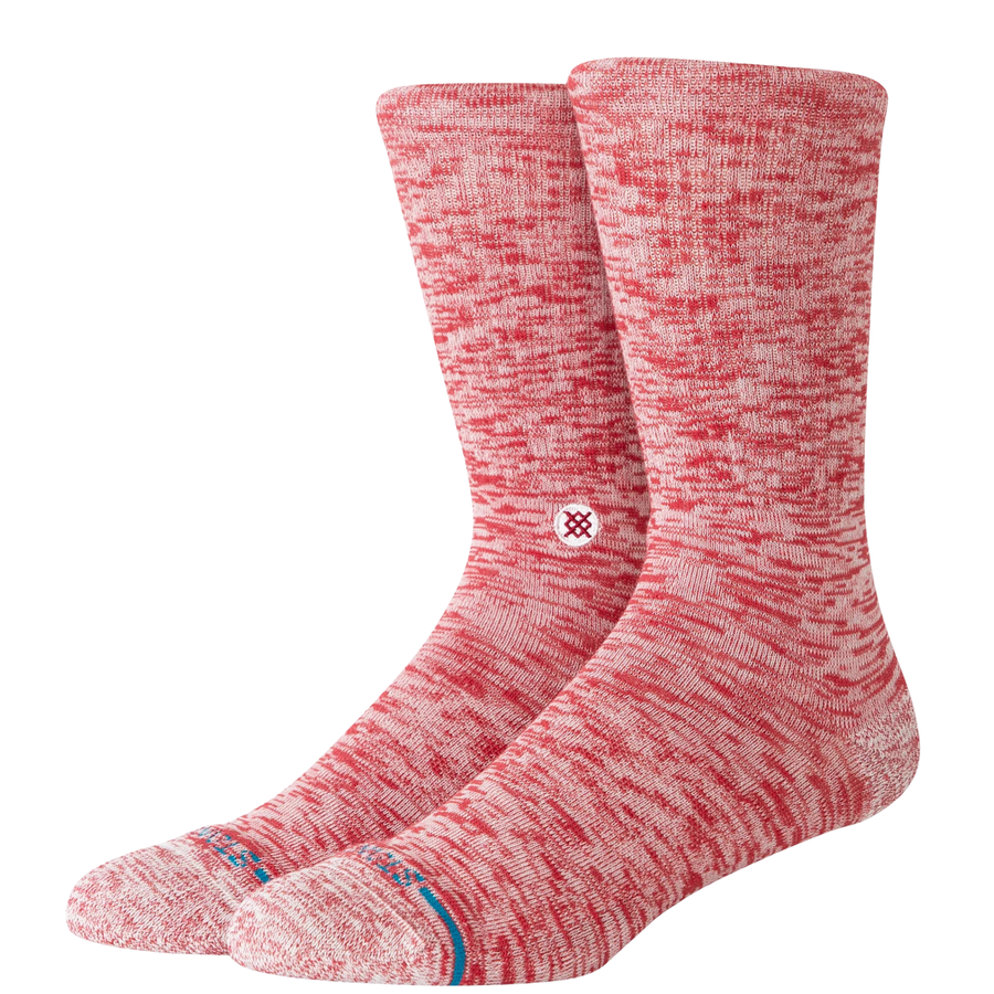 heather red stance slub crew socks on a white background