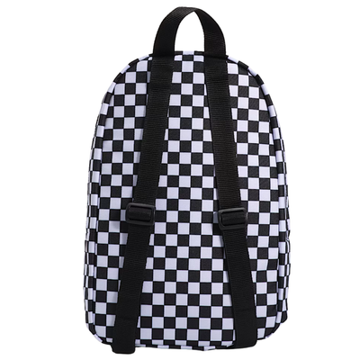 black and white checkerboard mini vans backpack on a white background