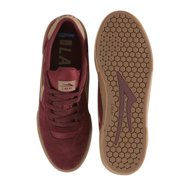 burgundy lakai cambridge skateboard sneaker with gum sole on a white background