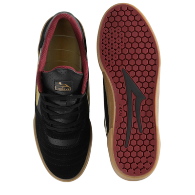 Black and gray lakai bastian salabanzi cambridge skate shoe shoe with red accents on a white background