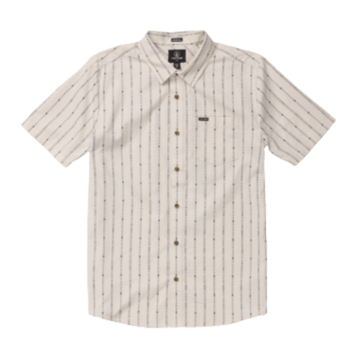 off white volcom bankstone ii short sleeve button-up shirt with vertical pattern on a white background