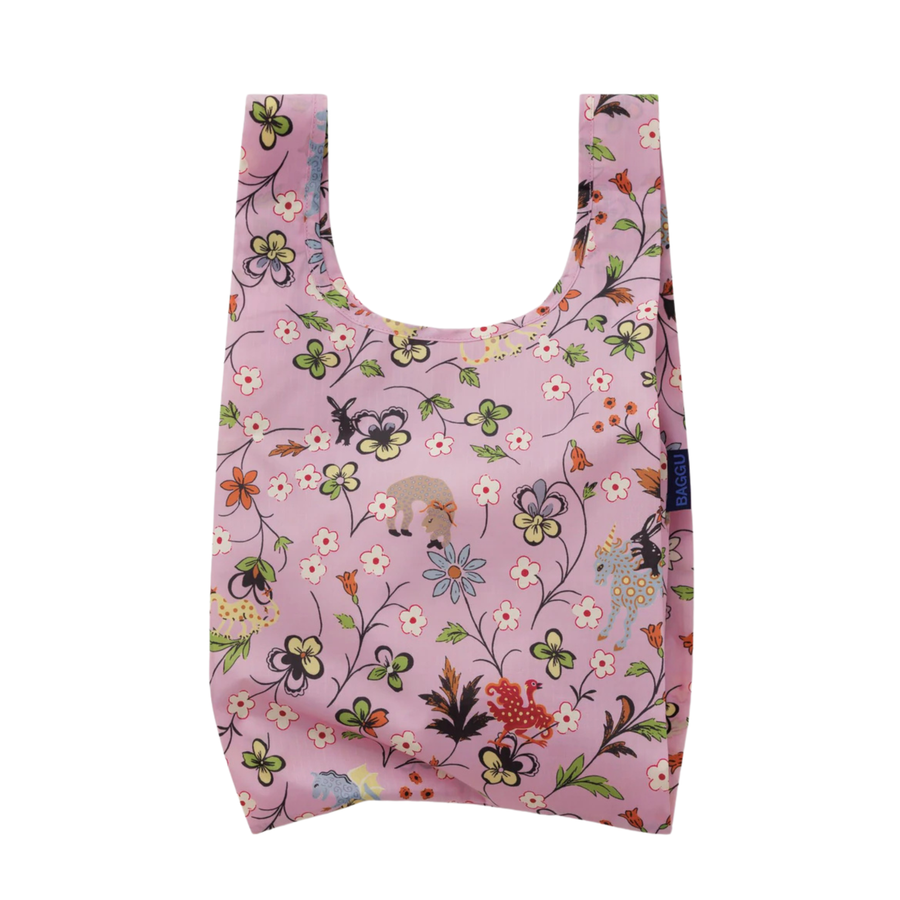 pink baby baggu reusable tote with a floral design