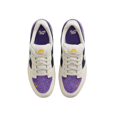 nike sb women's force 58 Sneaker with purple and navy accents on a white background