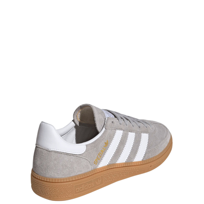 grey adidas handball spezial juniors sneakers with white stripes and gum sole on a white background