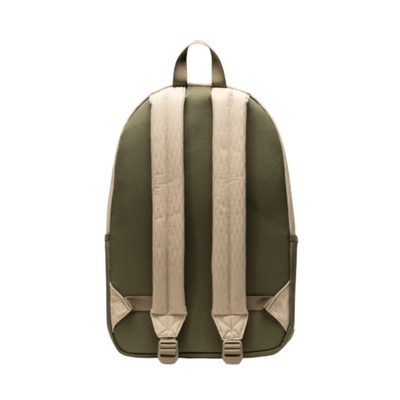 Beige herschel kaine backpack with a visible brand logo on a white background