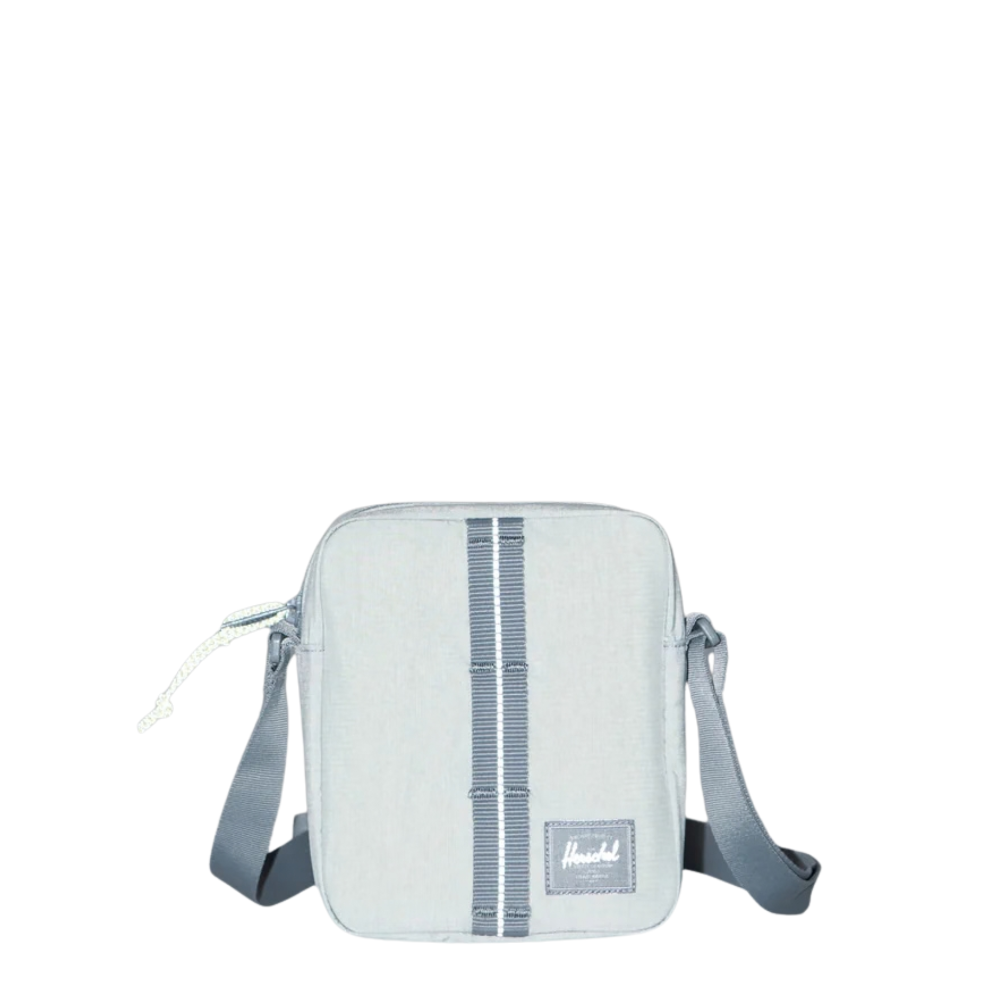 grey reflective herschel ripstop heritage crossbody bag on a white background