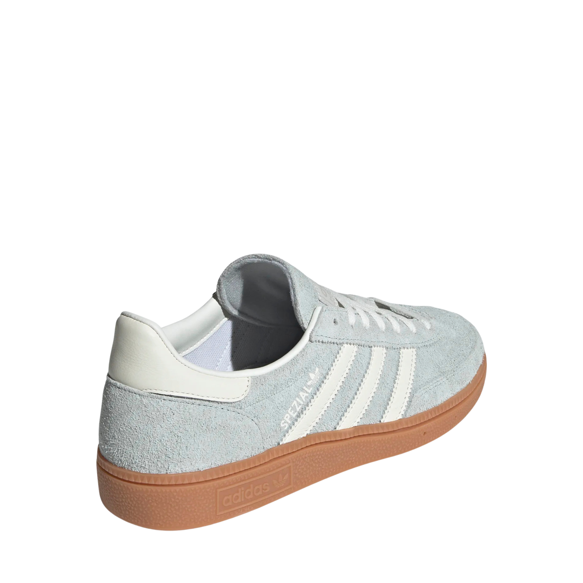 Light blue Adidas handball spezial sneaker with white stripes on a white background