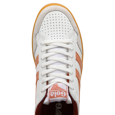 White and orange eagle '86 women's sneaker with 'Gola' branding on a white background & gum soles