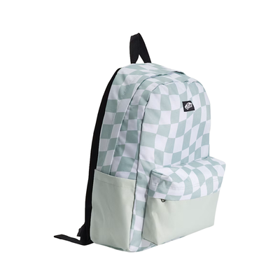 Green and white vans checkered backpack with a visible brand logo on a white background