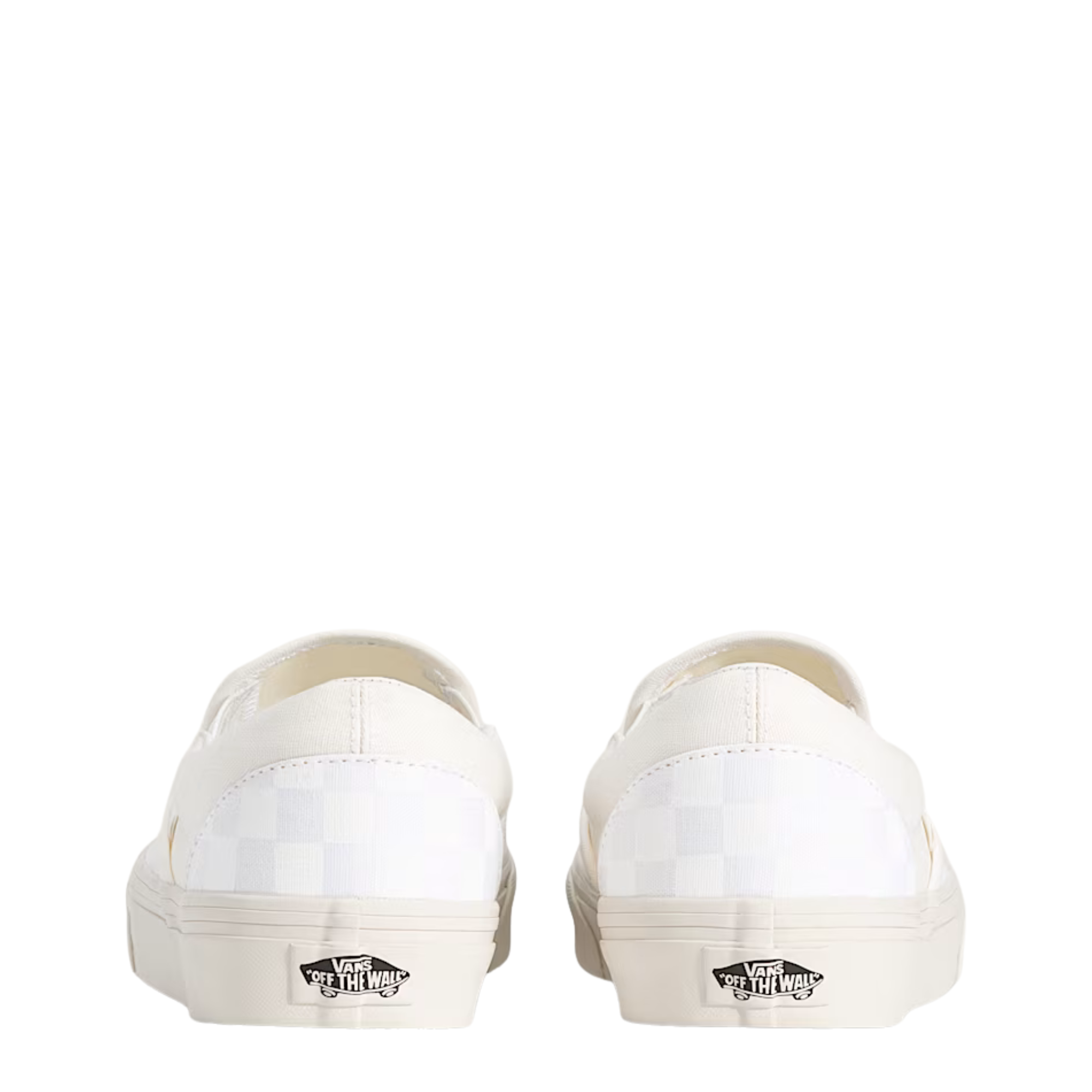 Beige  and white vans checkerboard slip-on sneaker on a white background