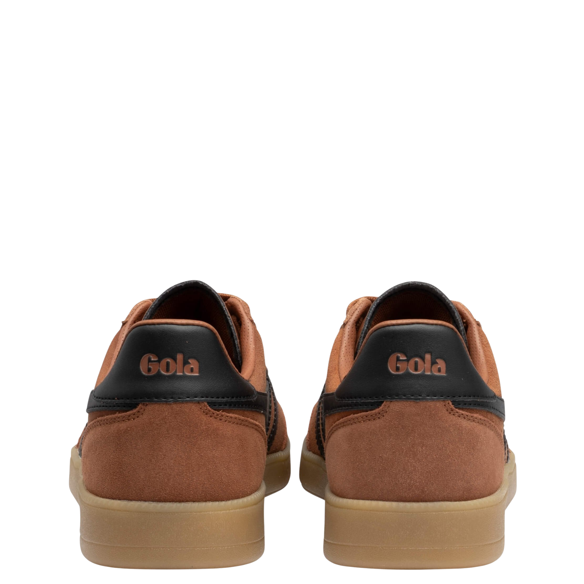 orange men's gola viper trainer with black stripes and gum sole on a white back ground
