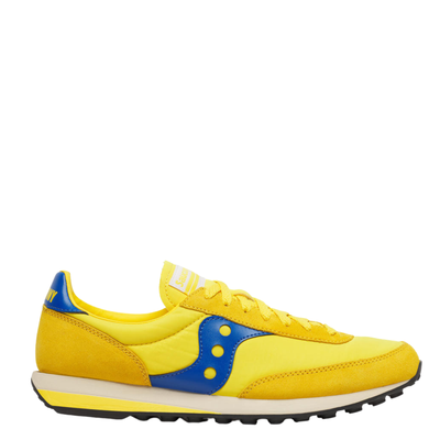 Yellow and blue saucony trainer 80 women's sneaker on a white background