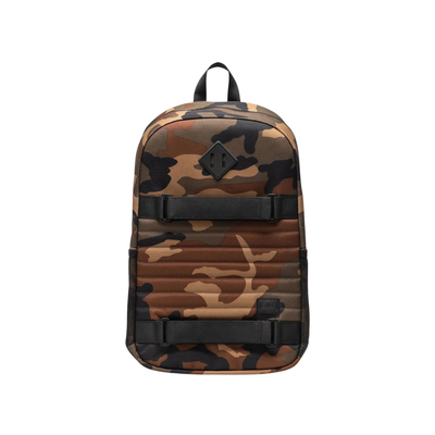 camo herschel fleet skateboard backpack on a white background