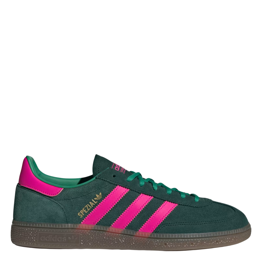 green adidas women's special in green wih pink stripes
