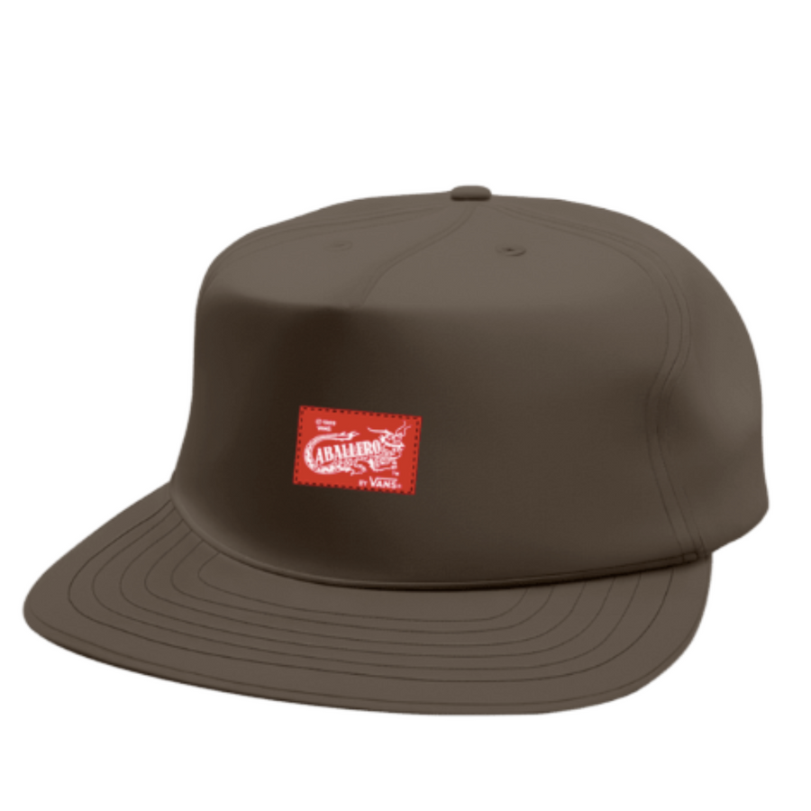 brown vans caballero unstructured hat with red label