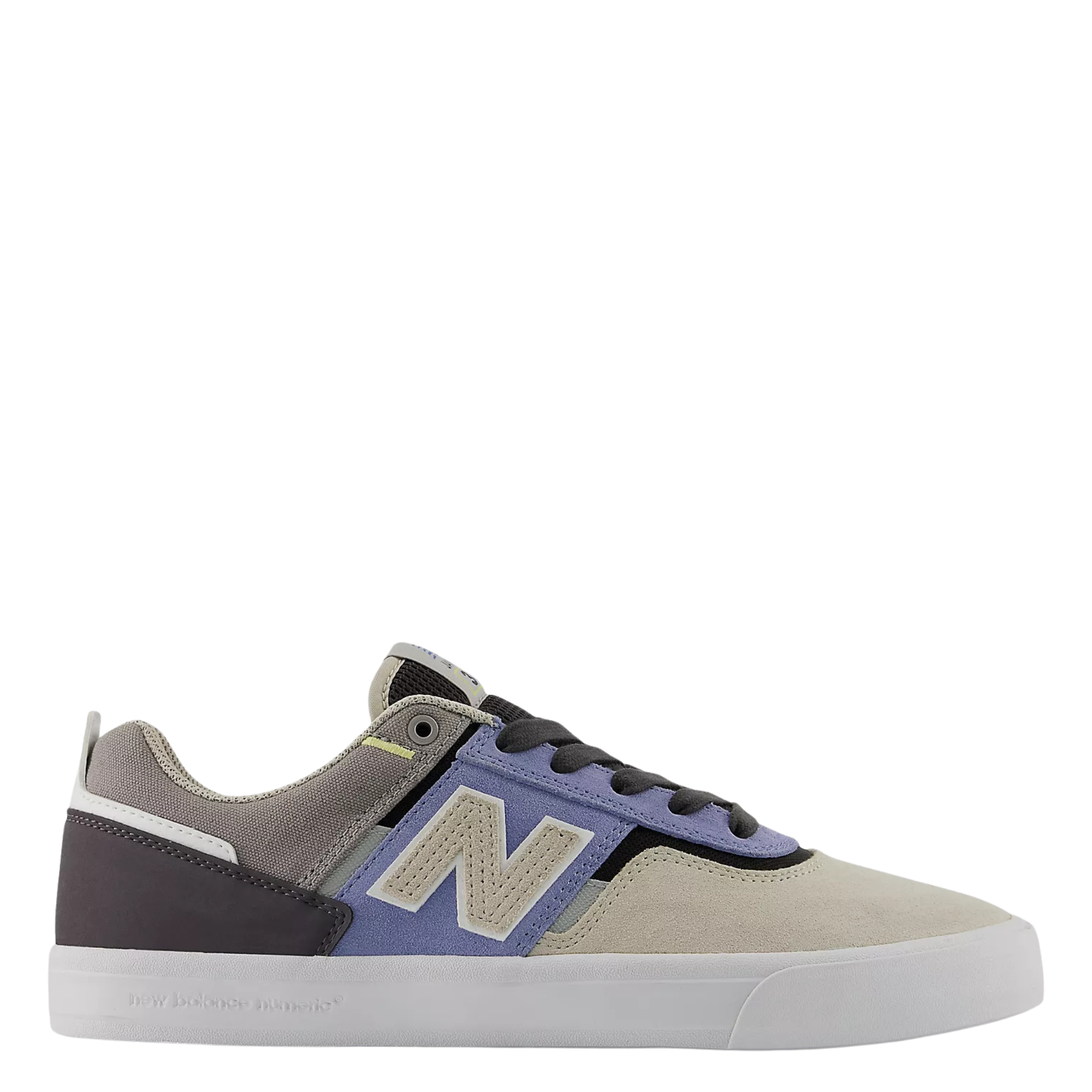 grey & blue new balance jamie foy 306 skateboard sneaker with white sole on a white background