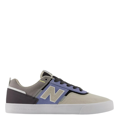 grey & blue new balance jamie foy 306 skateboard sneaker with white sole on a white background