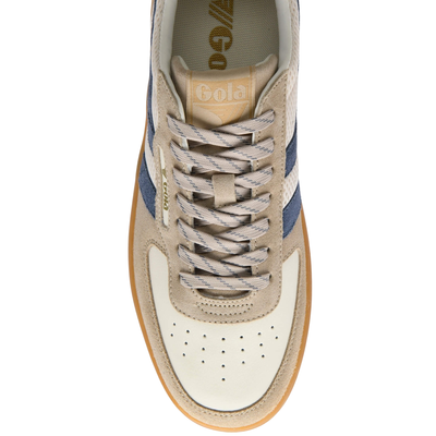 gola men's hawk '83 Sneaker with blue and brown design on a white background