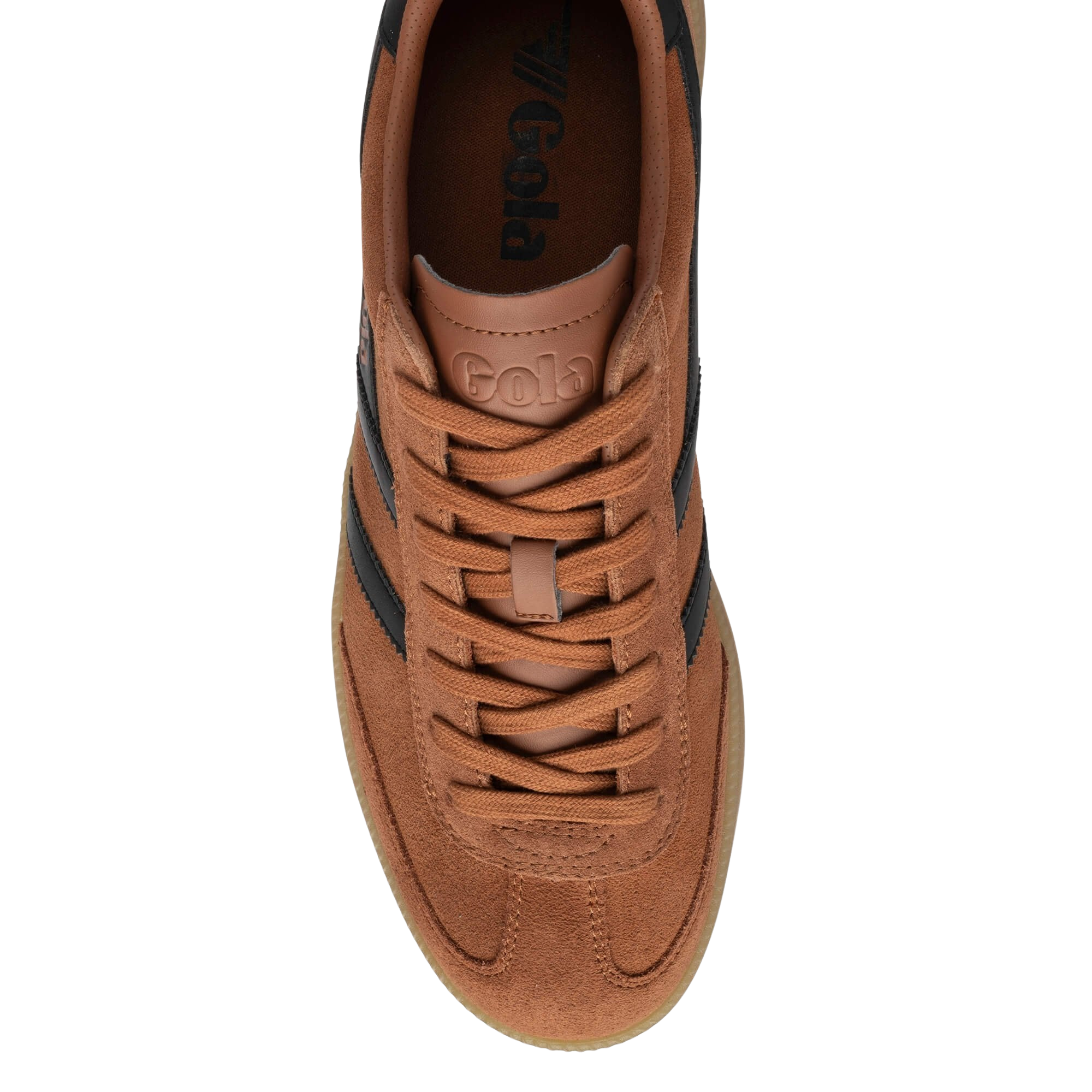orange men's gola viper trainer with black stripes and gum sole on a white back ground