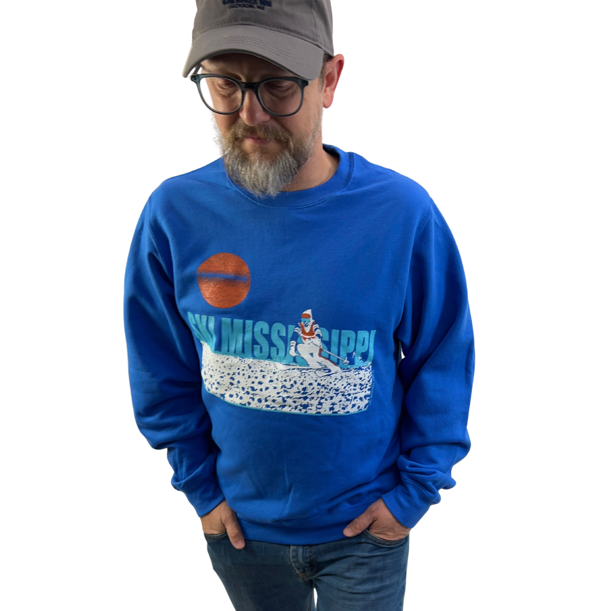 royal blue ski mississippi crew neck sweatshirt by fashions ink distributed by swell-o-phonic