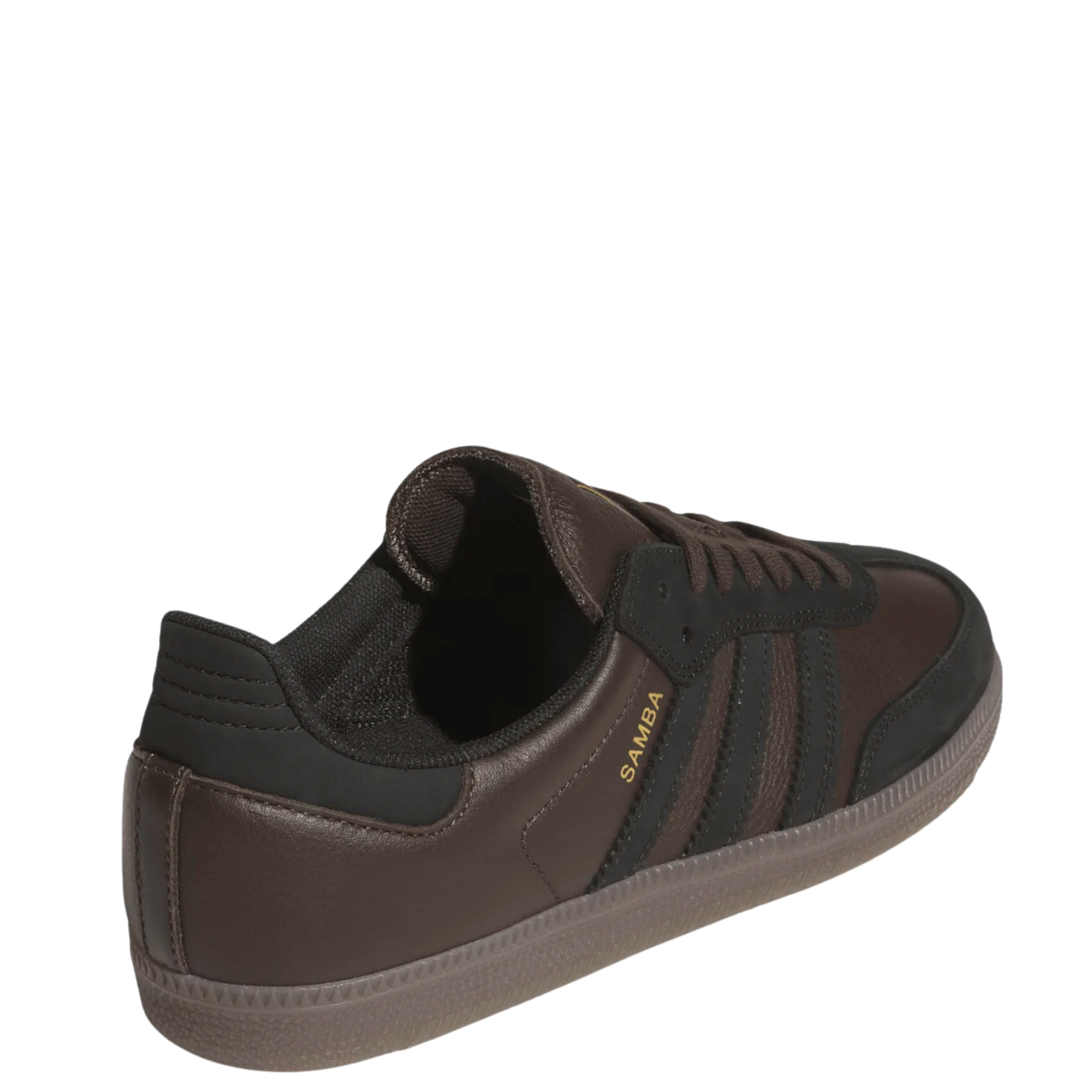 brown leather and suede men's adidas skateboarding adv sneaker with gum sole on a white background