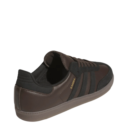 brown leather and suede men's adidas skateboarding adv sneaker with gum sole on a white background