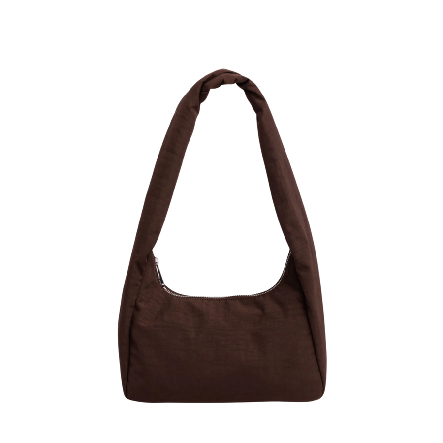 A dark brown slouchy baggu meringue shoulder bag with a single strap, shown against a plain white background.