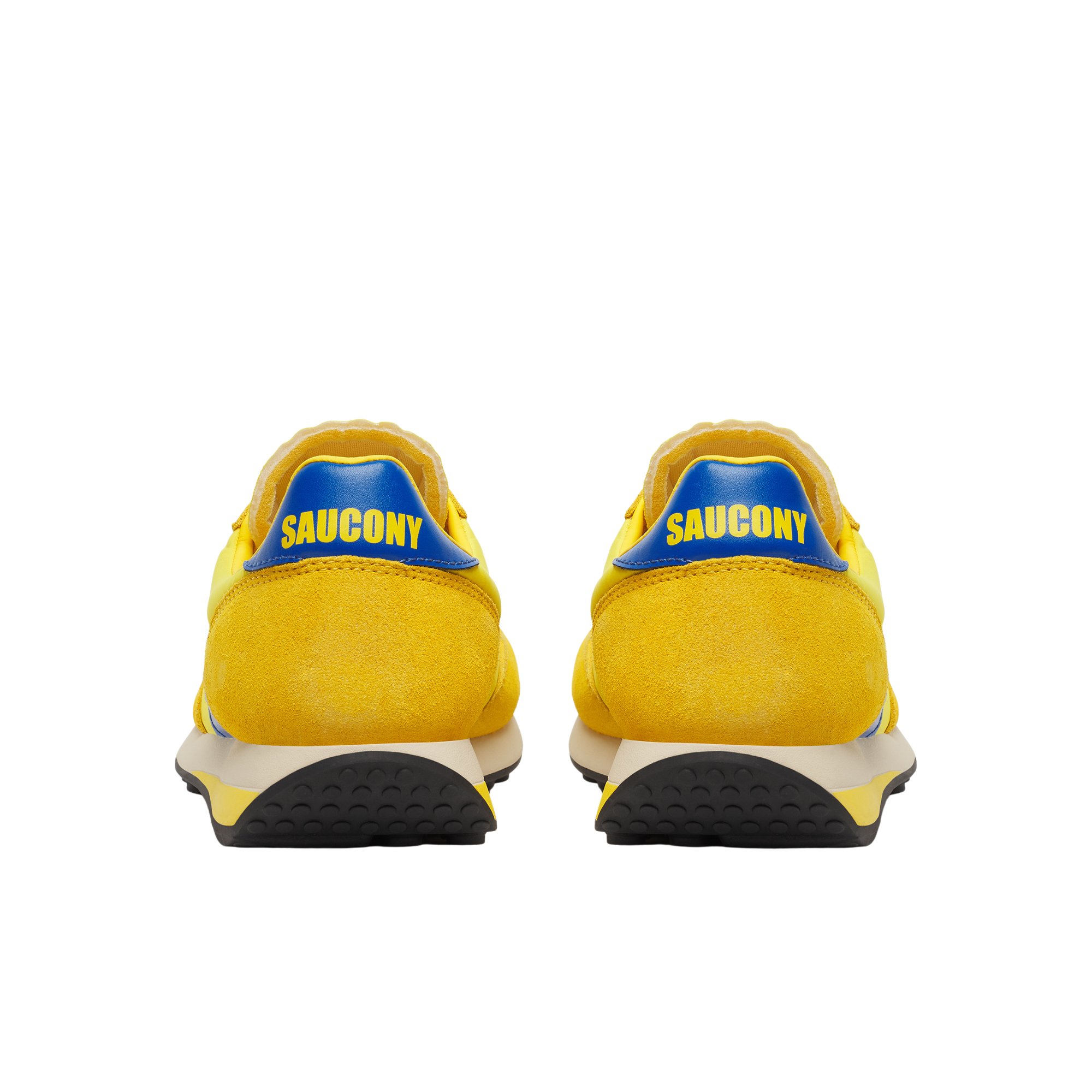 Yellow and blue saucony trainer 80 women's sneaker on a white background