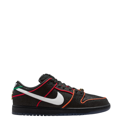 Black NIKE SB dunk low bronx girls skate sneaker with colorful accents on a white background