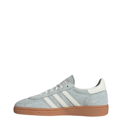 Light blue Adidas handball spezial sneaker with white stripes on a white background