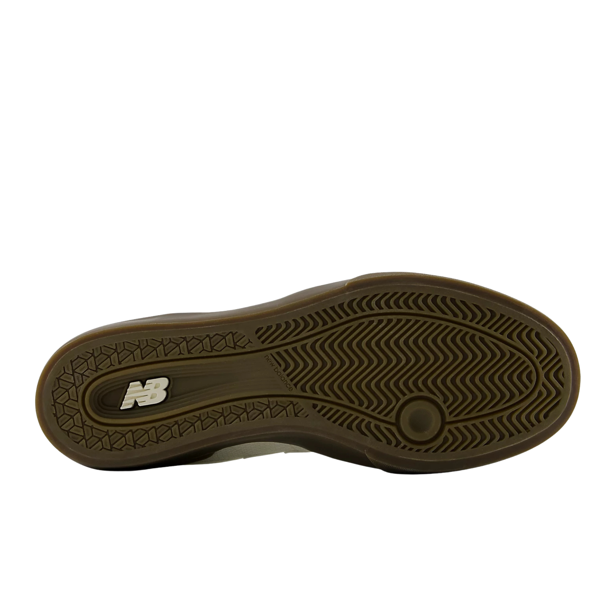 White new balance numeric 272 sneaker with brown sole on a white background