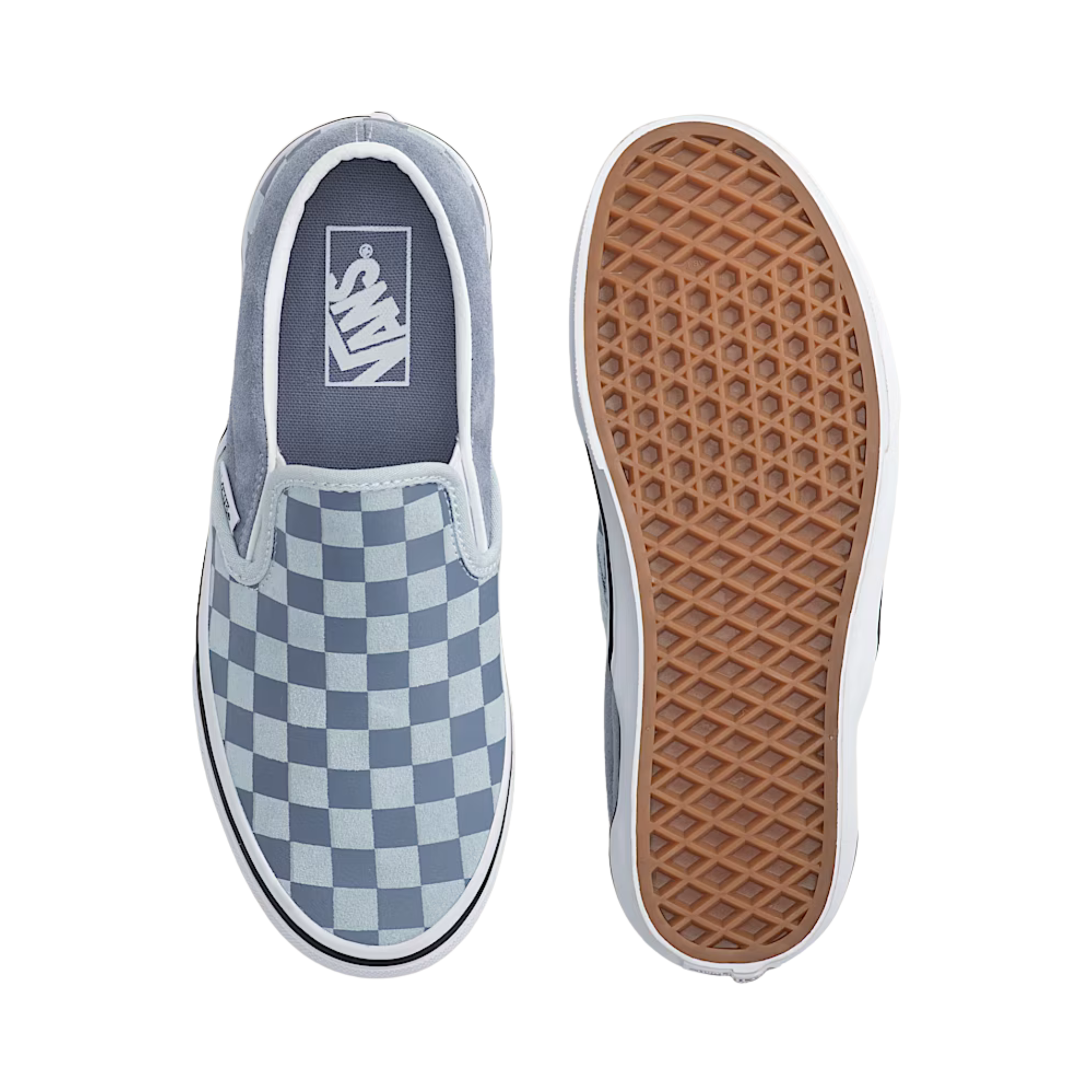Vans Blue and white checkered slip-on shoe on a white background