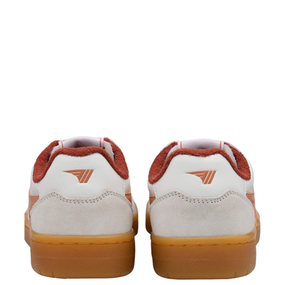 White and orange eagle '86 women's sneaker with 'Gola' branding on a white background & gum soles