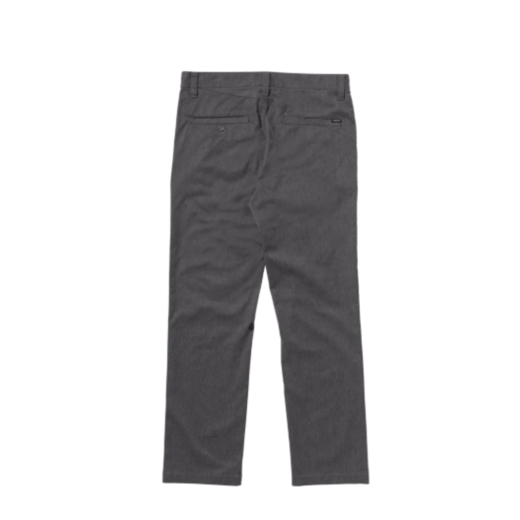 A pair of dark gray volcom frickin stretch chino pants shown flat against a solid white background.