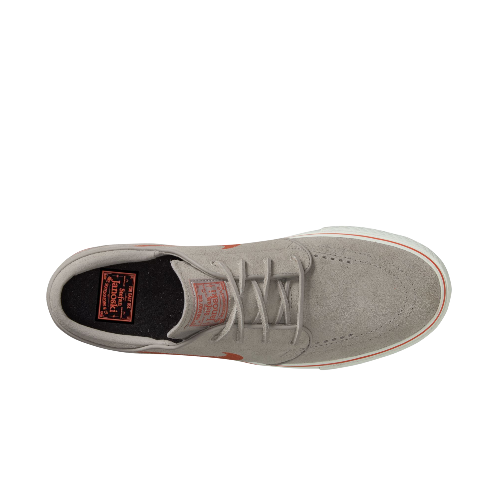 Gray NIKE sb men's janoski OG+ sneaker with an orange swoosh logo on a white background