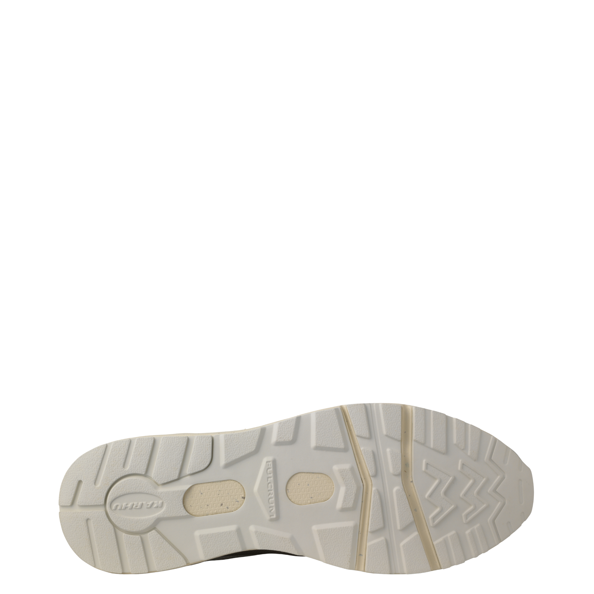 Karhu fusion 2.0 sneakers in a muted sage green, beige, and dark gray colorway, shown from a three-quarters angle against a plain white background.