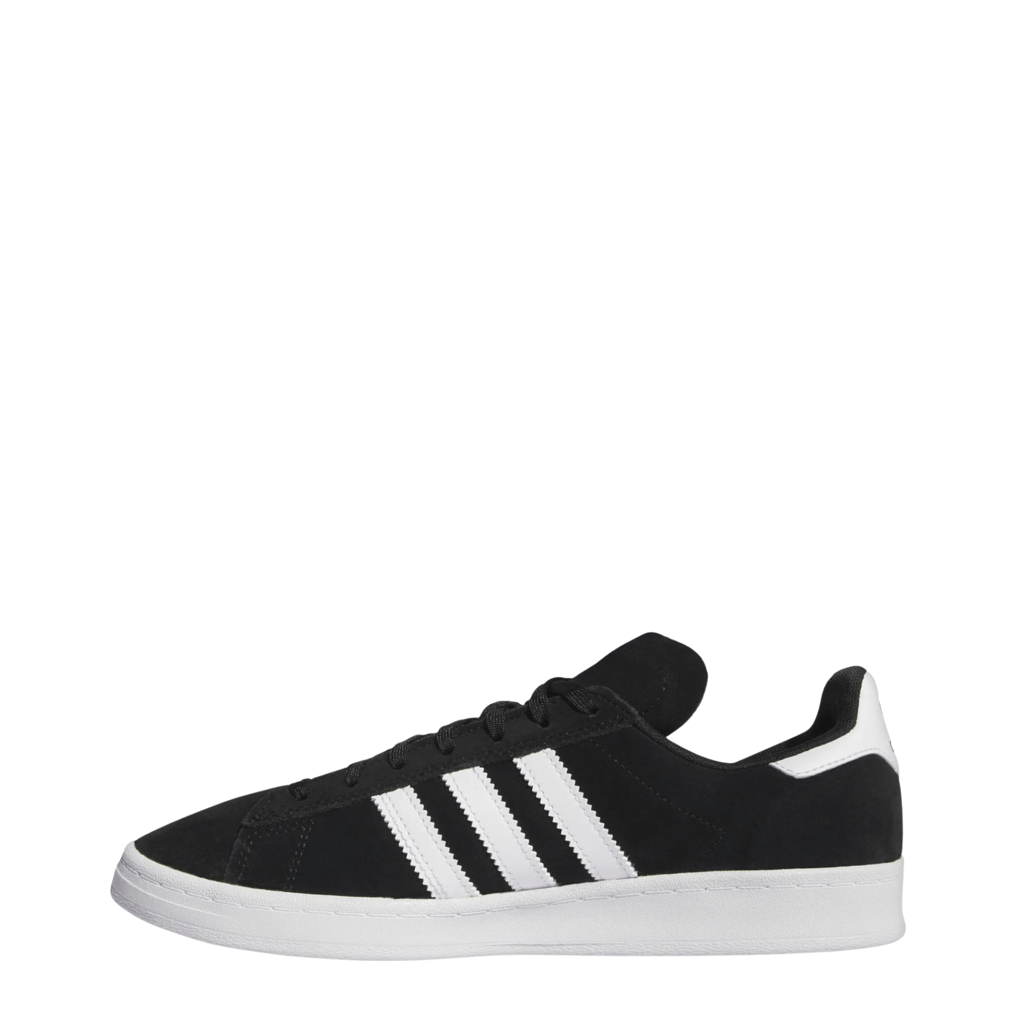 black and white adidas campus adv skateboard shoees on a white background