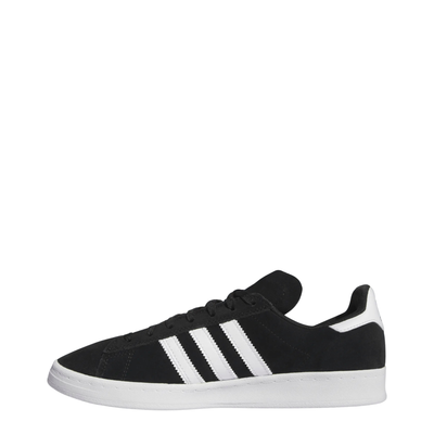 black and white adidas campus adv skateboard shoees on a white background