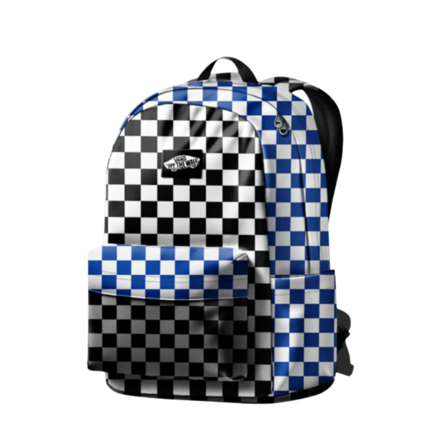 vans checkerboard old skool backpack in blue and black