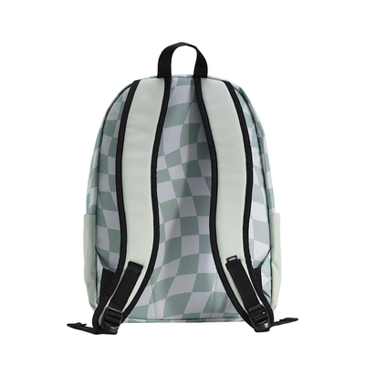 Green and white vans checkered backpack with a visible brand logo on a white background