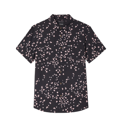 black brixton charter slub short sleeve woven men's shirt with pink flowers