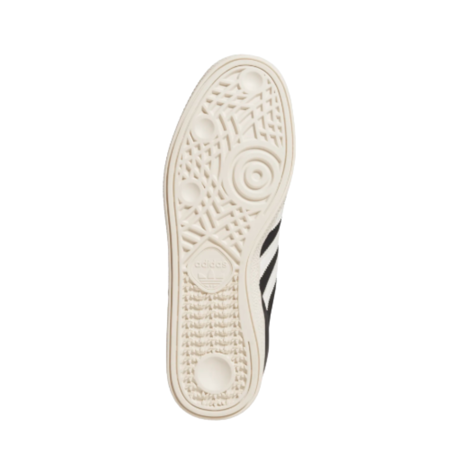 black leather adidas busenitz skateboard sneaker with an off white sole on a white background