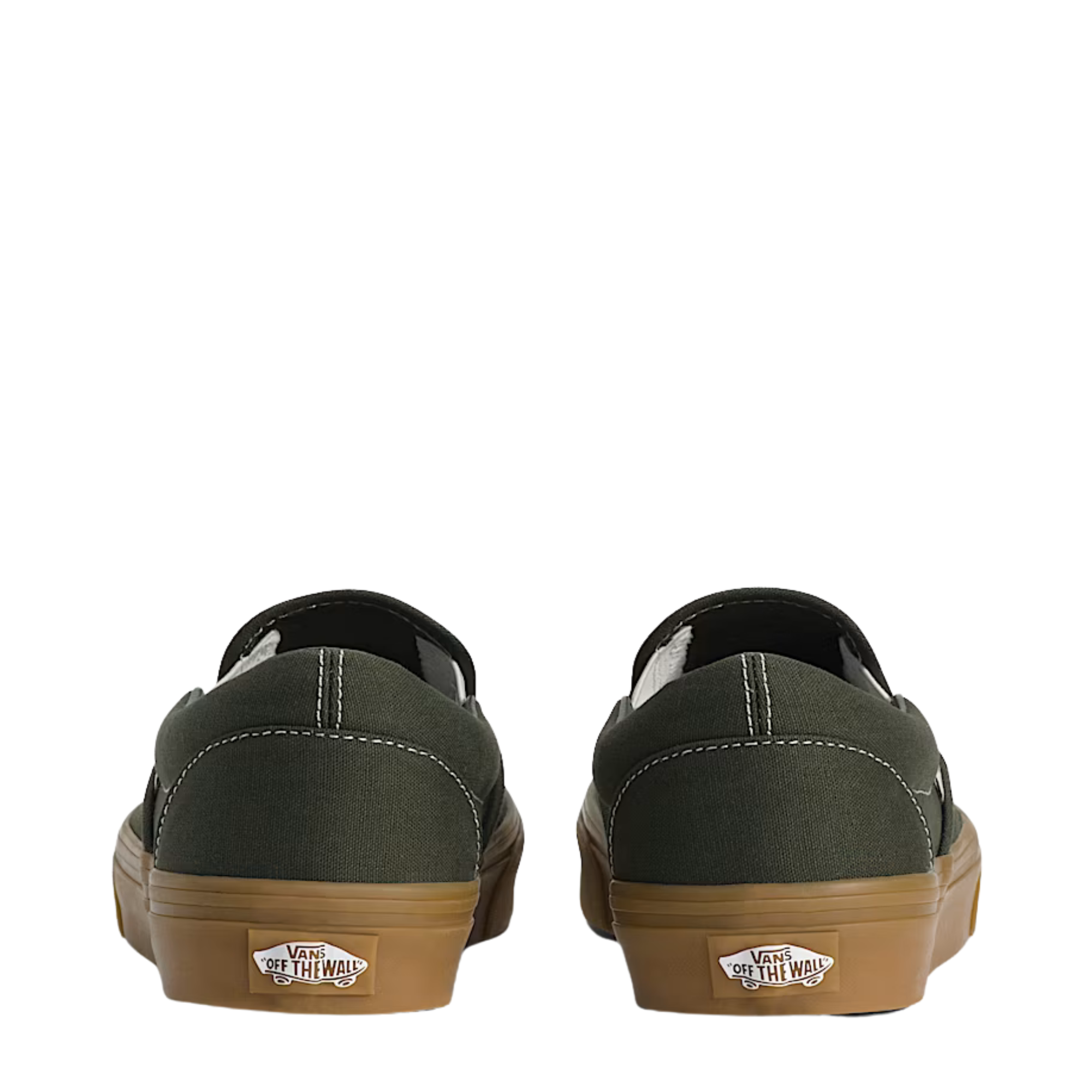 dark green vans mens slip-on sneaker with brown sole on a white background