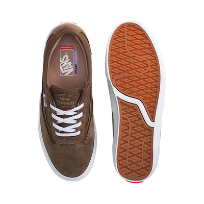Brown curren caples vans skateboard sneaker with white sole on a white background
