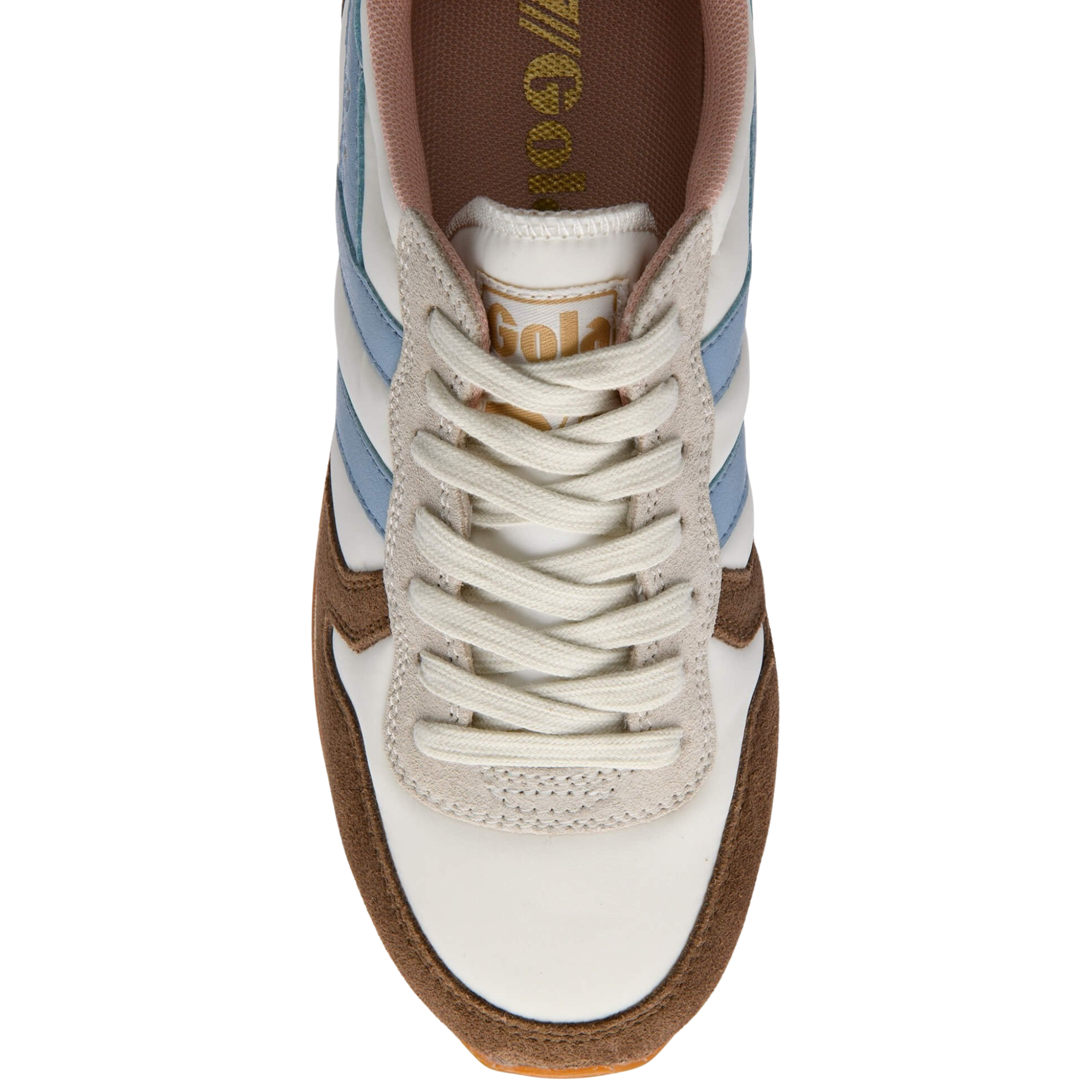 Multicolored gola daytona chute women's sneaker with brown, blue, and white design on a white background