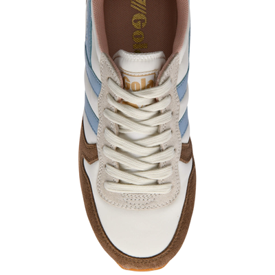 Multicolored gola daytona chute women's sneaker with brown, blue, and white design on a white background