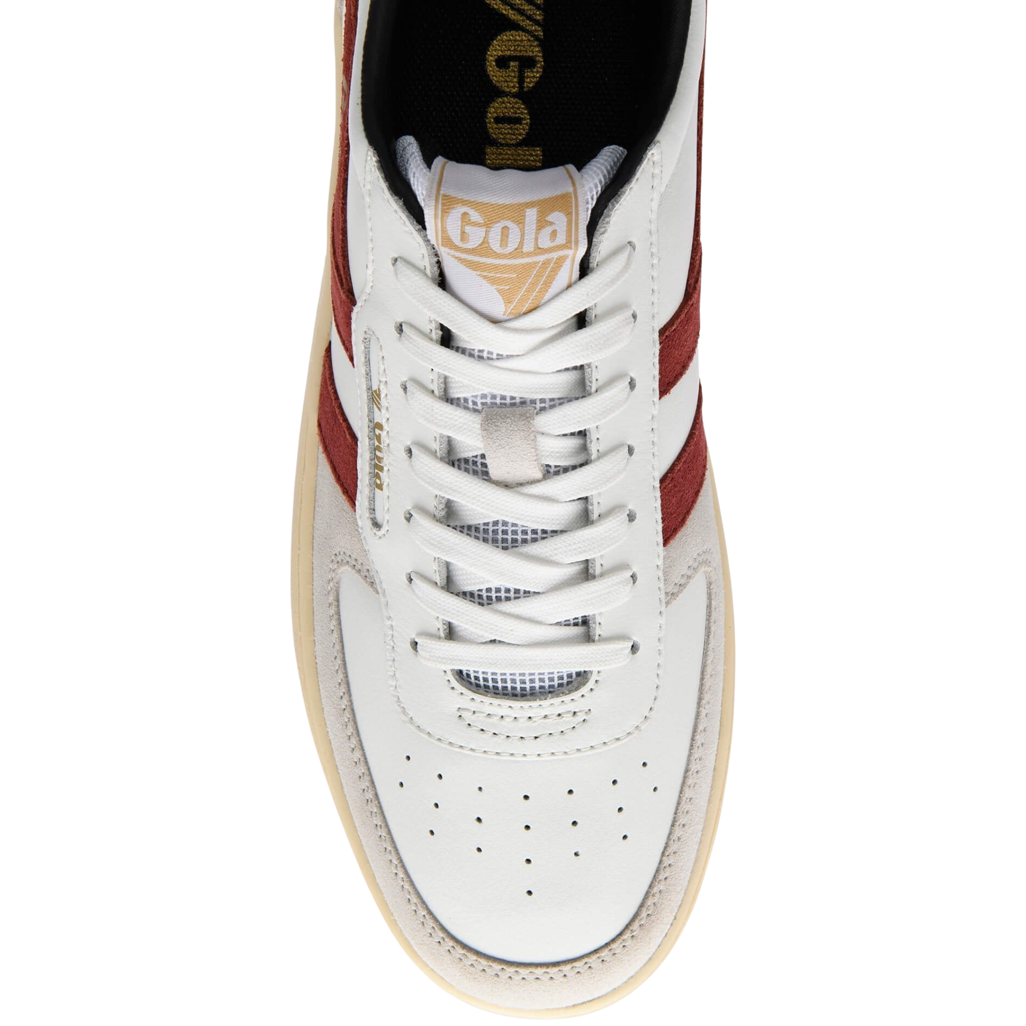 white gola men's hawk sneaker with red stripes on a white background