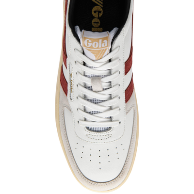 white gola men's hawk sneaker with red stripes on a white background